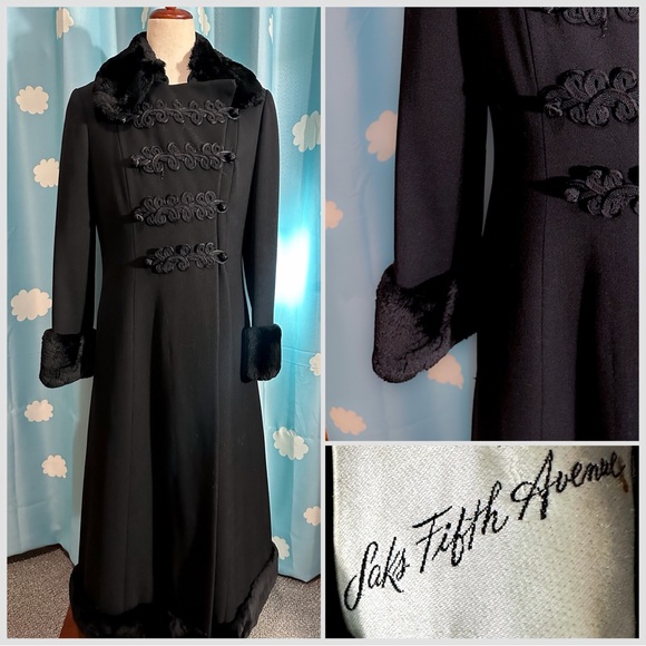 1964-1973 Saks Fifth Avenue wool military overcoat with fur trim. - Picture 3 of 9